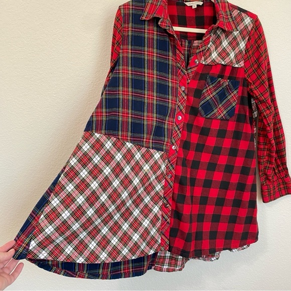 John Mark Red and Blue Plaid Flannel Patchwork Button Down Shirt Medium - Picture 3 of 9